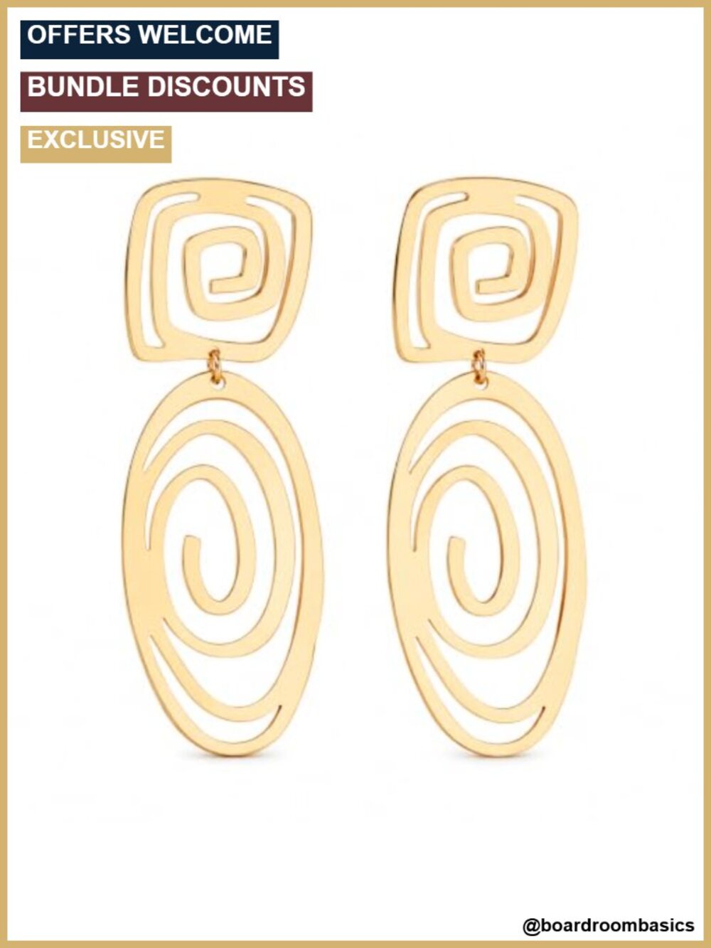Gold Tone Geometric Spiral Dangle Drop Earrings Statement